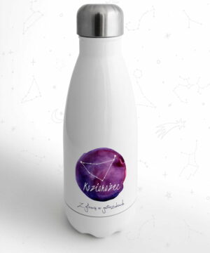 Butelka termiczna metalowa biała bidon znak zodiaku Koziorożec Z głową w gwiazdach