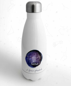 Butelka termiczna metalowa biała bidon znak zodiaku Panna Z głową w gwiazdach