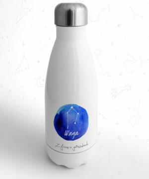 Butelka termiczna metalowa biała bidon znak zodiaku Waga Z głową w gwiazdach