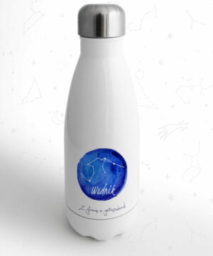 Bidon butelka termiczna metalowa znak zodiaku Wodnik biała lekka solidna wytrzymała "Z głową w gwiazdach"