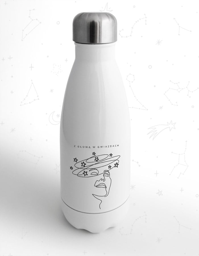 Bidon butelka termiczna metalowa biała kobieta Gwiezdny wir "Z głową w gwiazdach"