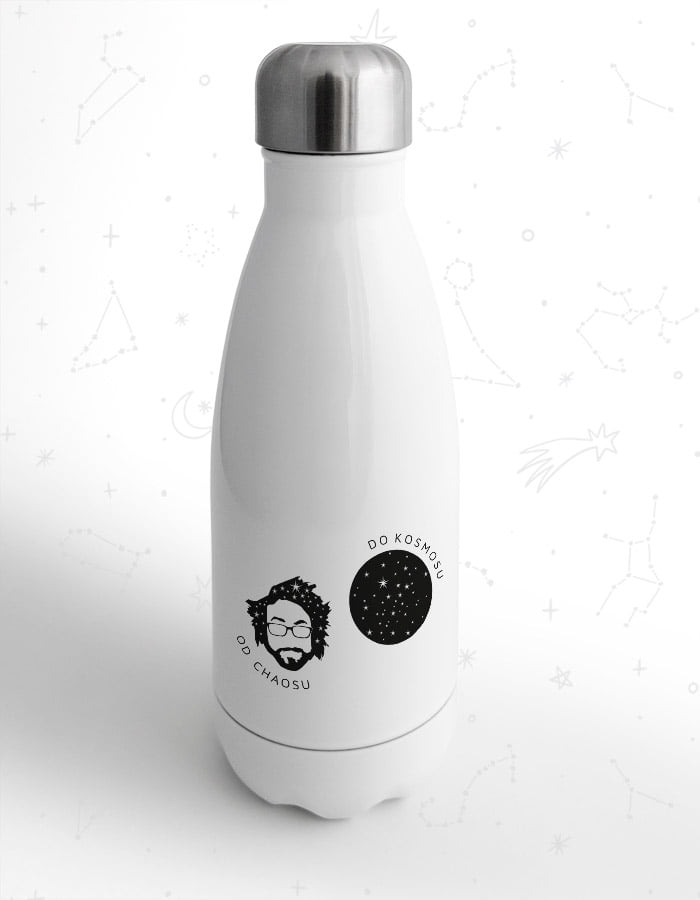 butelka aluminiowa z glowa w gwiazdach od chaosu do kosmosu