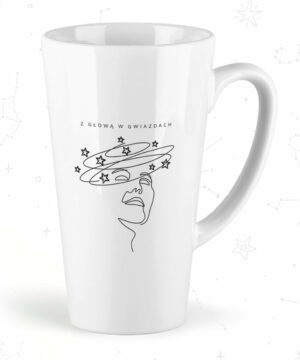 Kubek latte duży z grafiką kobieta Gwiezdny wir Z głową w gwiazdach