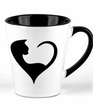 kubek ceramiczny latte czarny koty cats heart