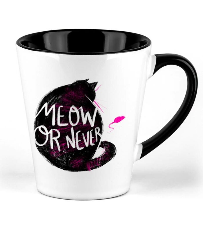 kubek ceramiczny latte czarny koty meow or never
