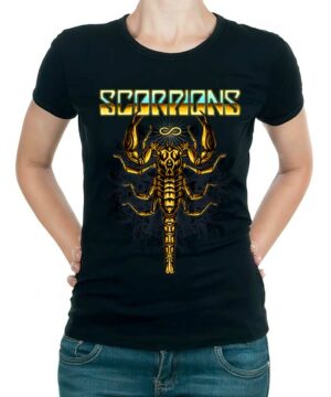 tshirt damski premium czarny scorpions gold 1