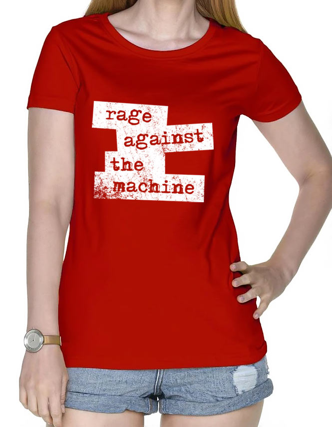 tshirt damski czerwony rage against the machine sign