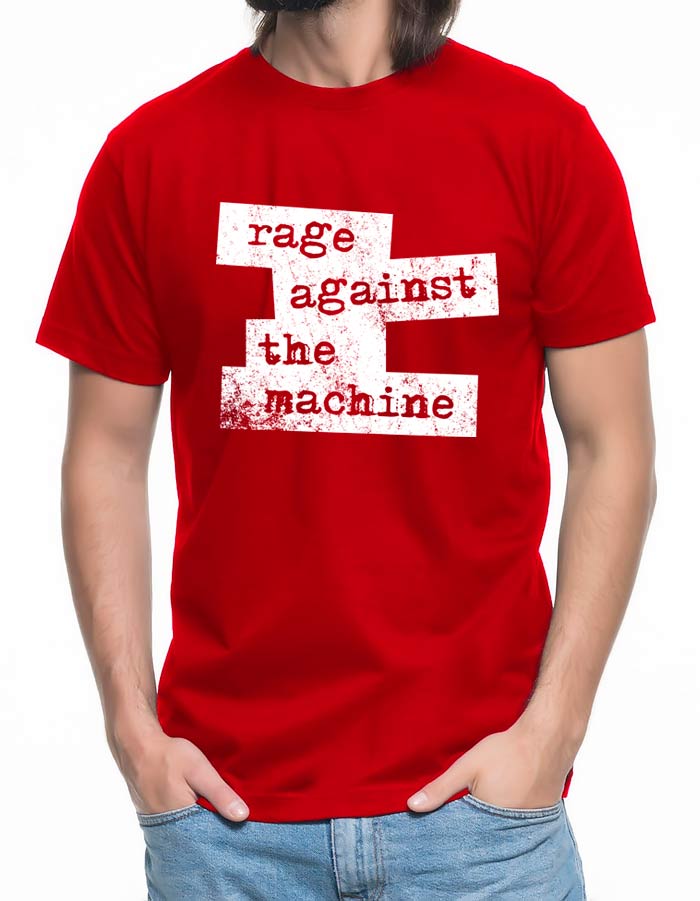 tshirt meski czerwony rage against the machine sign