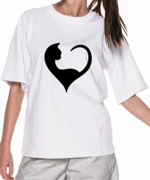 tshirt damski oversize extreme bialy z kotem cats heart