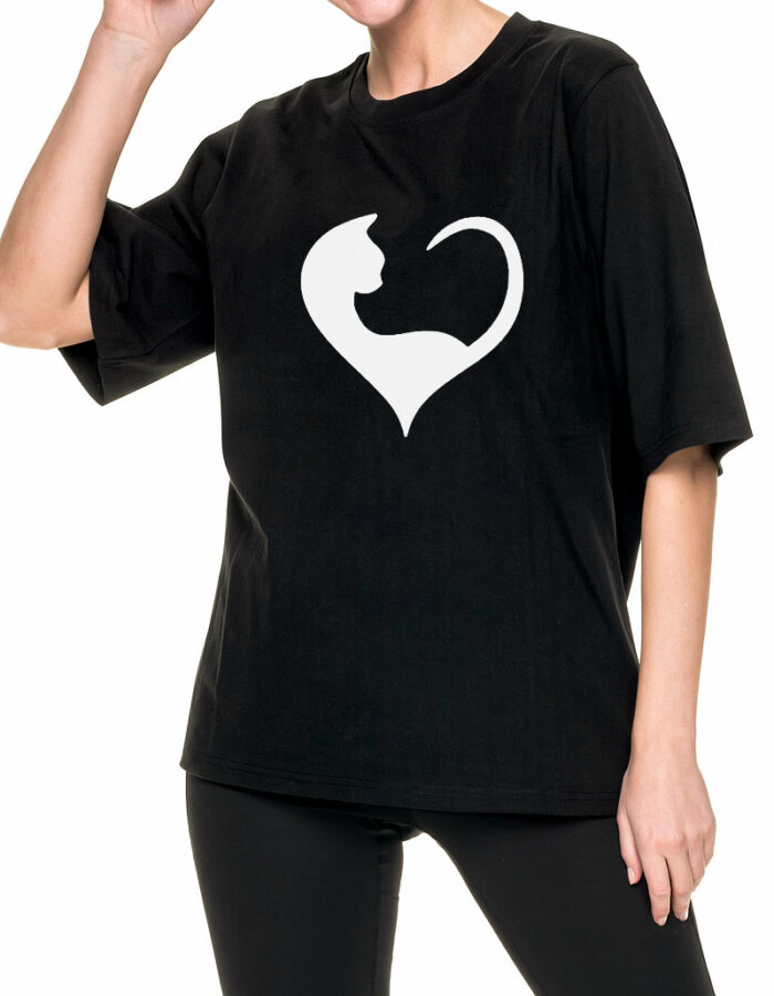 tshirt damski oversize extreme czarny z kotem cats heart