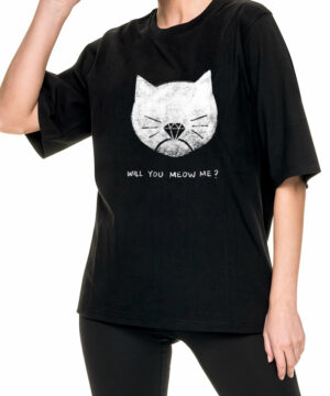 tshirt damski oversize extreme czarny z kotem will you meow me