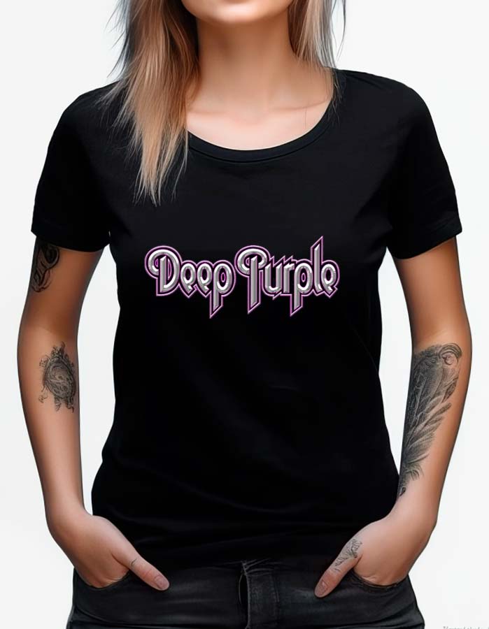 tshirt damski premium czarny deep purple metal sign 1