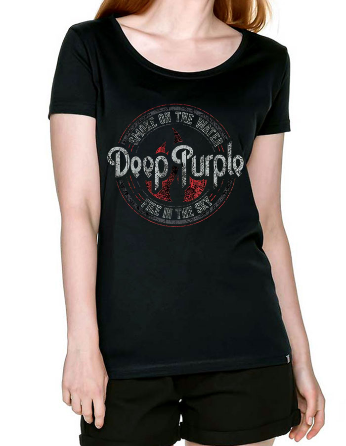 tshirt damski premium czarny deep purple smoke on the water 02