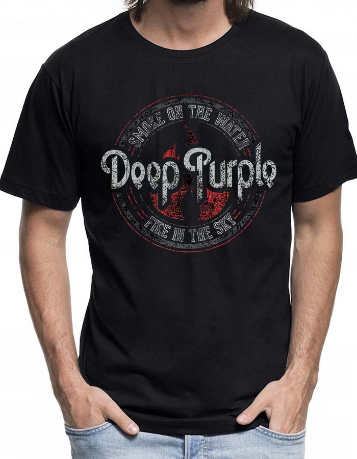 tshirt meski premium czarny deep purple smoke on the water 02