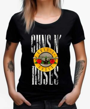 tshirt muzyczny damski czarny guns and roses grunge sign