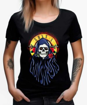 tshirt muzyczny damski czarny guns and roses reaper bullet