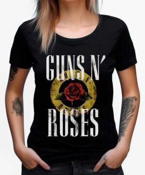 tshirt muzyczny damski czarny guns and roses rose logo