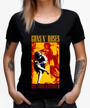 tshirt muzyczny damski czarny guns and roses use your illusion I