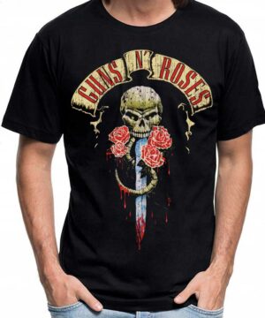 tshirt muzyczny meski czarny guns and roses dripping dagger