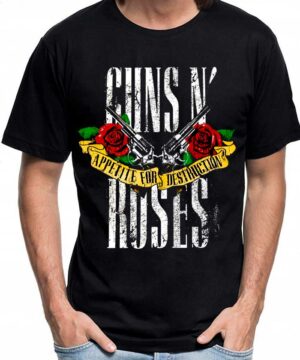tshirt muzyczny meski czarny guns and roses pistols
