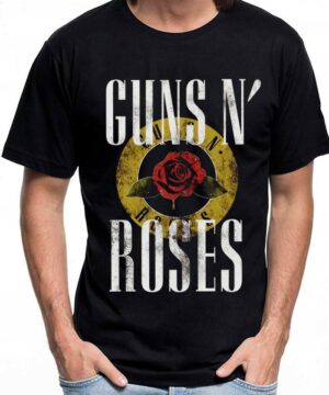 tshirt muzyczny meski czarny guns and roses rose logo