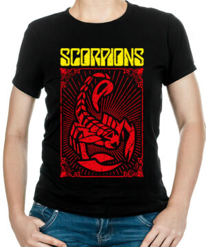 tshirt damski premium czarny scorpions flag