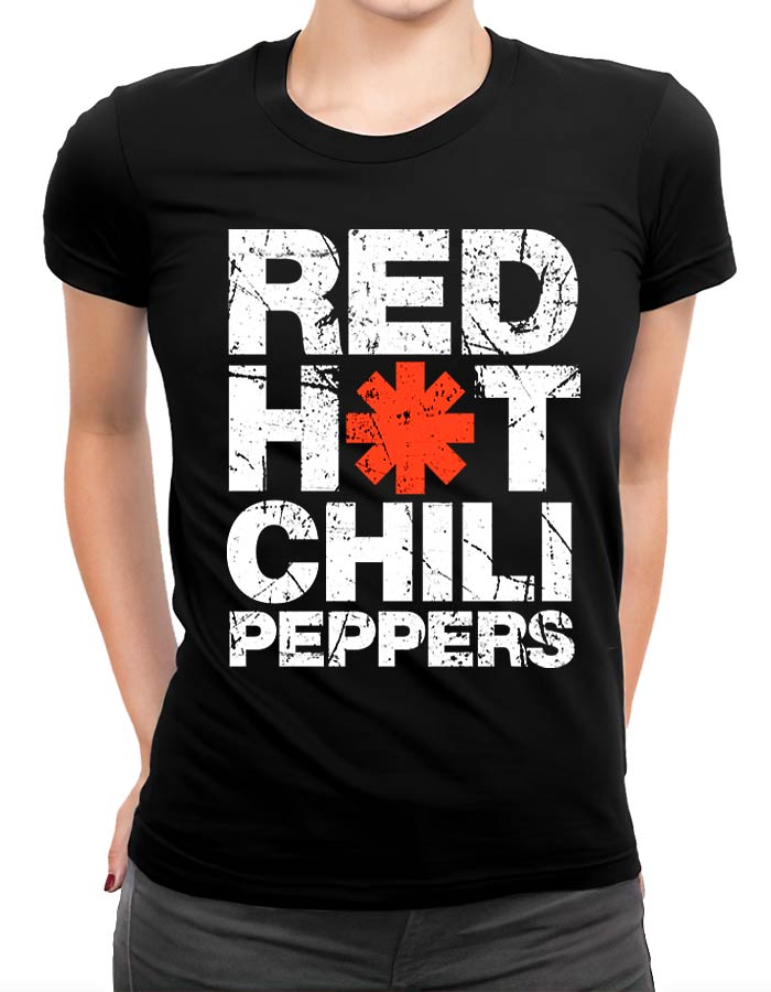 tshirt koncertowy damski czarny red hot chili peppers distressed name