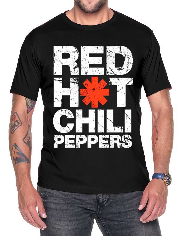 tshirt koncertowy meski czarny red hot chili peppers distressed name