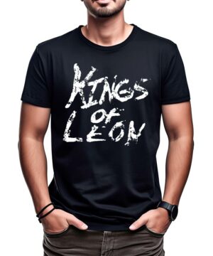 Czarna koszulka koncertowa KINGS OF LEON "Distressed sign" z białym, odważnym, postarzanym logo zespołu z przodu.