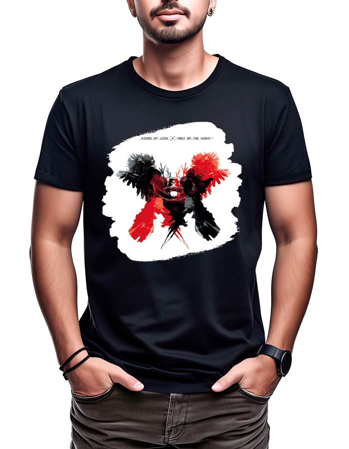 tshirt-koncertowy-muzyczny-meski-kings-of-leon-only-by-the-night Czarna koszulka muzyczna KINGS OF LEON "Only by the night" z czerwono-czarnym ptakiem i napisem nad oraz pod grafiką.