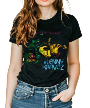 Czarna koszulka muzyczna LENNY KRAVITZ "Blue Electric Light Tour Vintage" z kolorowym nadrukiem Lenny Kravitz dla kobiet.