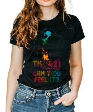 Czarna koszulka LENNY KRAVITZ "TK421 Can you feel it?" z kolorowym nadrukiem osoby na przodzie, damska.