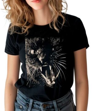 tshirt damski premium czarny Fierce Feline