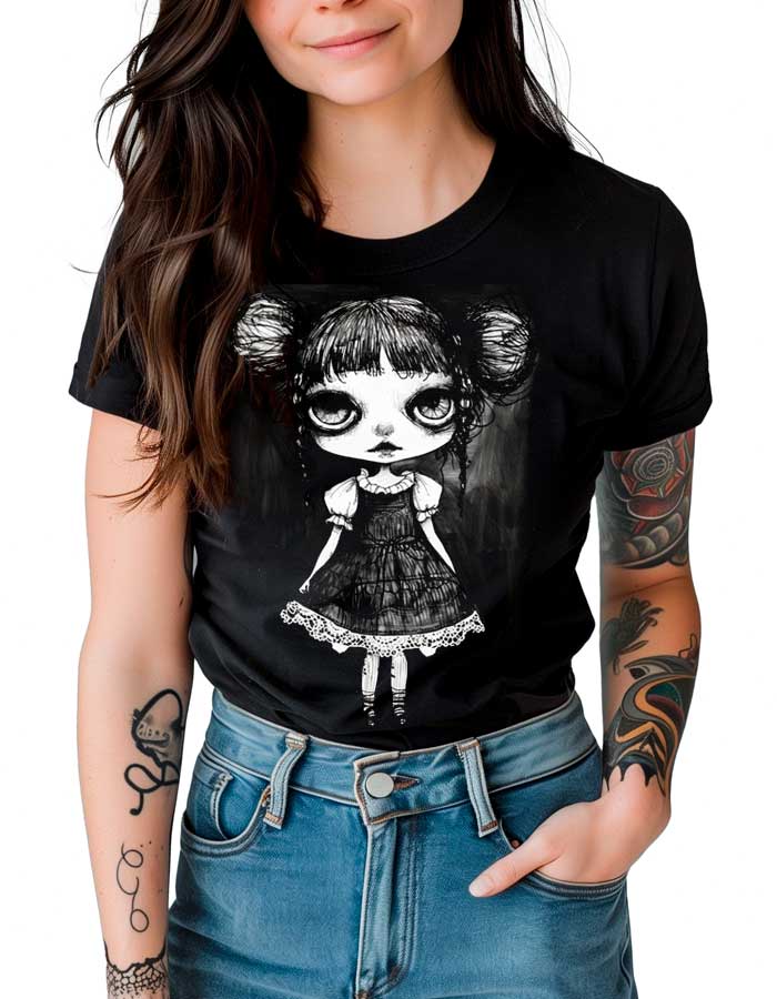 tshirt-damski-premium-czarny-Gothic-Doll Gothic Doll - obrazek 1