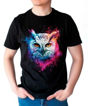 tshirt meski premium czarny Celestial Owl Burst