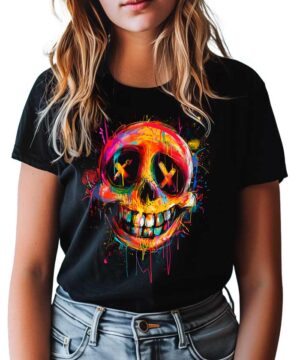 tshirt damski czarny skull Neon Smile