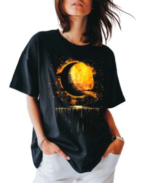 tshirt damski czarny oversize kosmos Eclipse Radiance