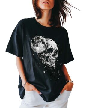 tshirt damski czarny oversize kosmos Lunar Skull