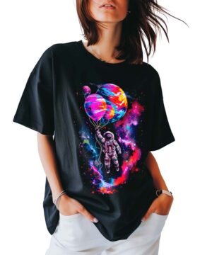 tshirt damski czarny oversize kosmos Space Balloon Adventure