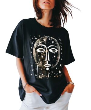tshirt damski czarny oversize kosmos Stellar Face