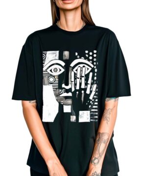 tshirt damski oversize czarny Abstract Reflection