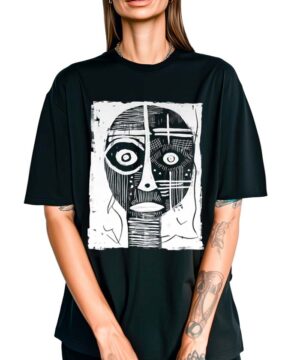 tshirt damski oversize czarny Abstract Stare