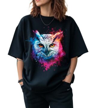 tshirt damski oversize czarny Celestial Owl Burst