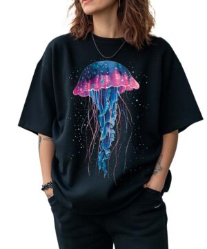 tshirt damski oversize czarny Cosmic Jellyfish