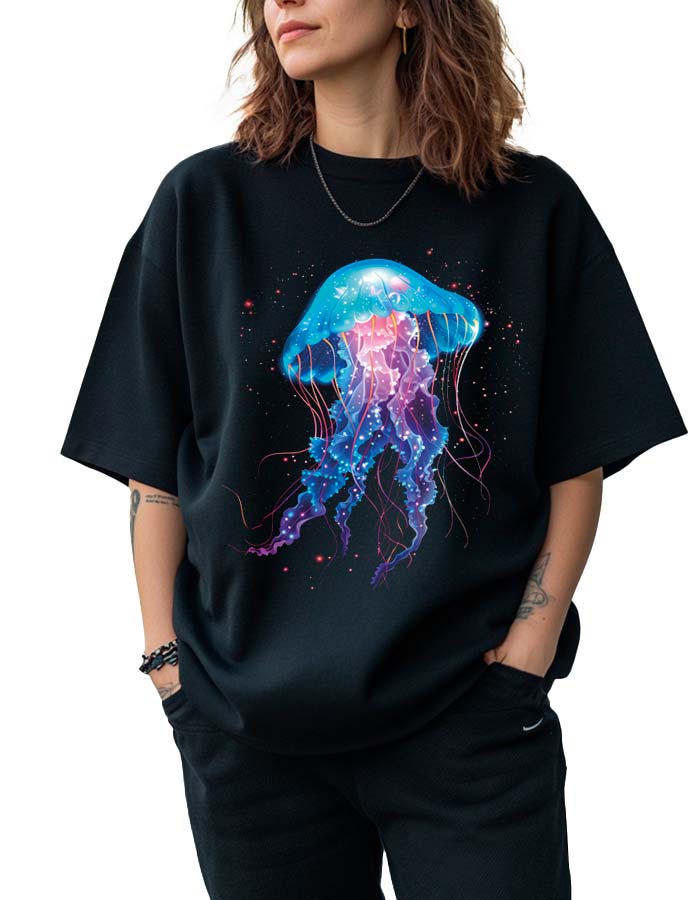 tshirt-damski-oversize-czarny-Galactic-Jellyfish Galactic Jellyfish - obrazek 1