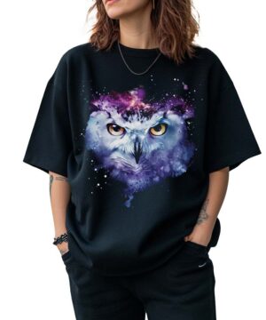 tshirt damski oversize czarny Galactic Owl