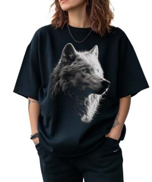 tshirt damski oversize czarny Lone Wolf Majesty