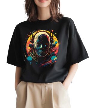 tshirt damski oversize czarny Psychedelic Cyborg
