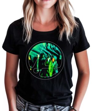 Czarna koszulka muzyczna LINKIN PARK "From Zero framed photo" z zielono-białym abstrakcyjnym wzorem na przodzie.