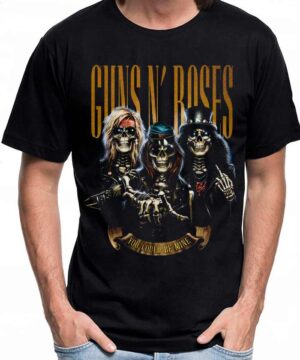Czarna koszulka Guns N' Roses "You Could Be Mine" z grafiką szkieletów członków zespołu i napisami na przodzie.